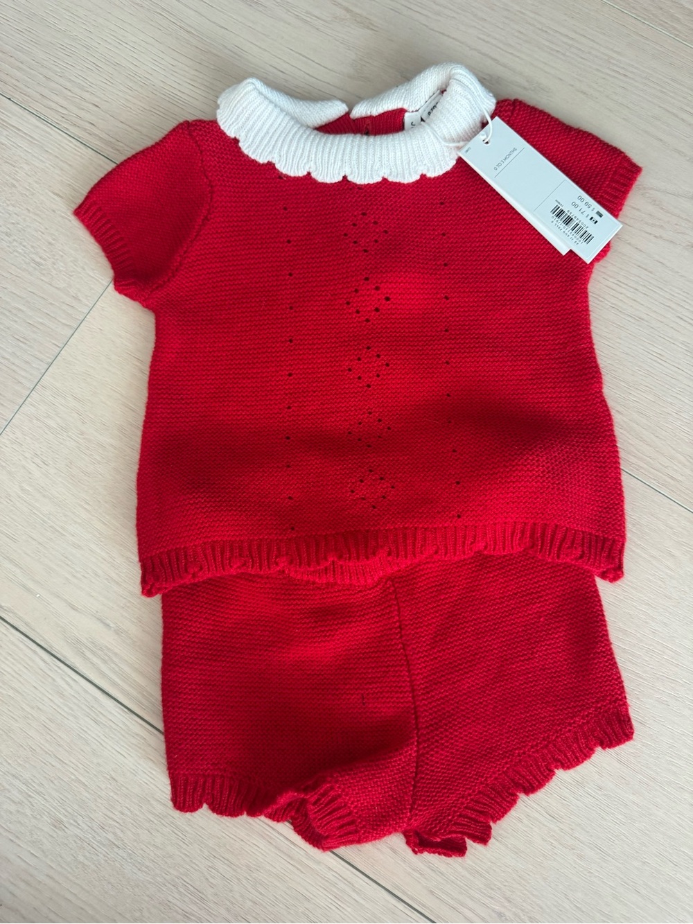 NWT Janie and Jack Red Knit Two-Piece Set White Scalloped Collar | 0-3 months